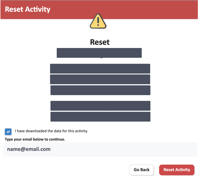 Reset activity confirmation